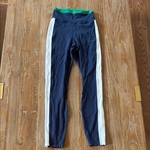 lululemon athletica Navy Leggings with White Side Stripes and Green Waistband